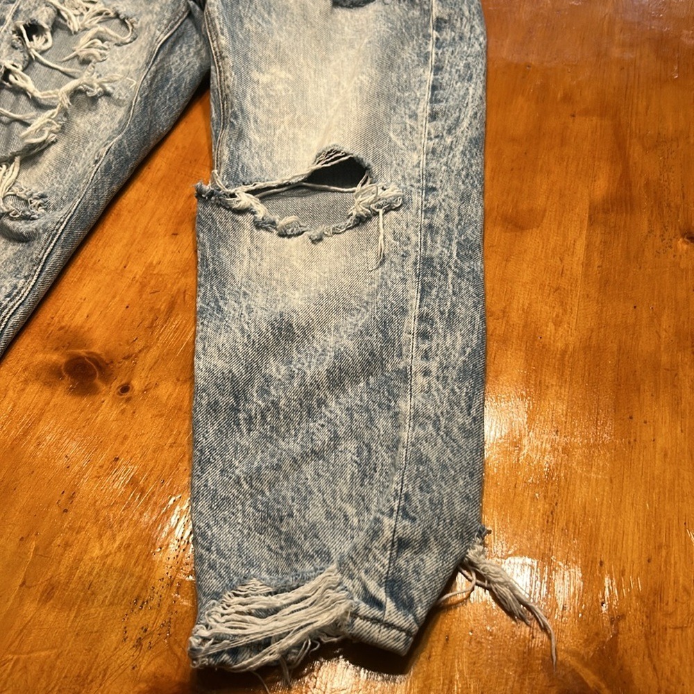 American Eagle Y2K Grunge Acid Wash Distressed Mom Jeans X-Short High Rise Denim - Picture 11 of 11